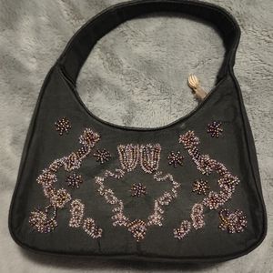 Embellished Black Beaded Women's Bag